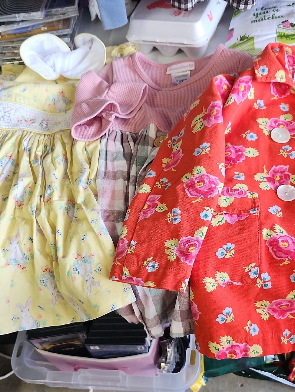 Girls Floral Red Button Jacket 2 Dresses 1 Vintage 4t Bonnie Jean